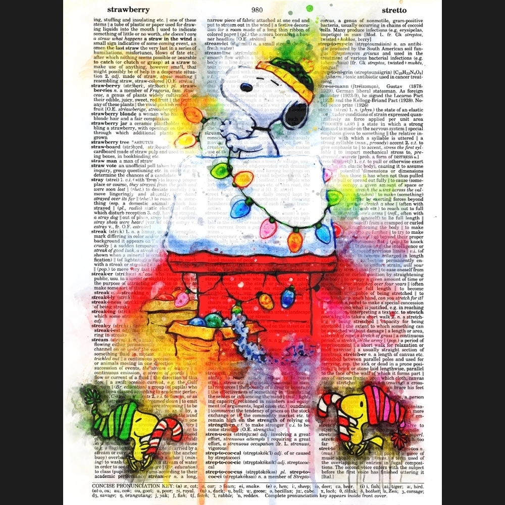 Festive Snoopy Dictionary Art Print Christmas